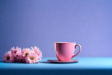 Fototapeta na wymiar pink cup of tea and flowers