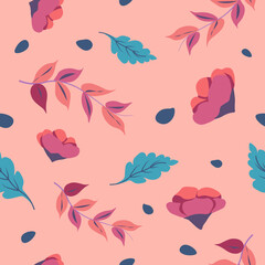 Branches and foliage, flowers and leaves pattern