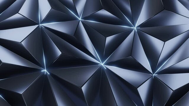 3d Abstract Triangles geometric with light sweep line, polygon, black and white and blue line, tail line animation, 4k resolution, looped
