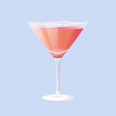 Vector glass of cosmopolitan cocktail on white. color illustration summer alcohol drink