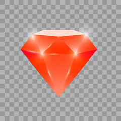 Vector precious stone red color, ruby in cartoon style. jewel, treasure, gem, brilliant, diamond, crystal