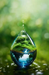 Foto op Canvas A nature in water drop with green ecology background. © Creative_Bringer