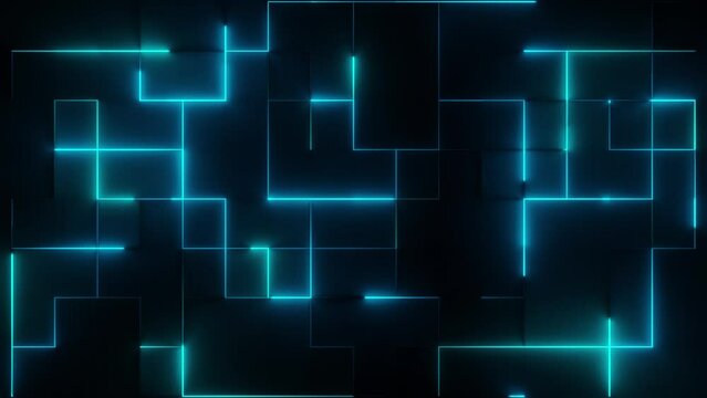 Abstract Neon glow grid line trail technology background, blue colour, trail light sweep animation. 4k resolution , seamless looped.