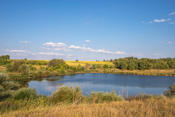 Summer landscape beautiful lake and blue sky