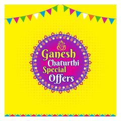 Ganesh Chaturthi Special Offer, Abstract Colorful ad Template. Indian Festivals Background Vector