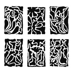 Floral Abstract Monochrome Elements Arranged in Rectangular Shape Vector Composition