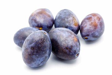 Group of plums  isolated on a white background. Fresh plum  isolated on white background.