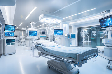 Clean white hospital operating room with modern technology