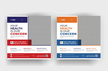 Professional medical healthcare service social media post template design, Modern banner design with abstract blue wave shape. Usable for social media, flyers, banners, and websites