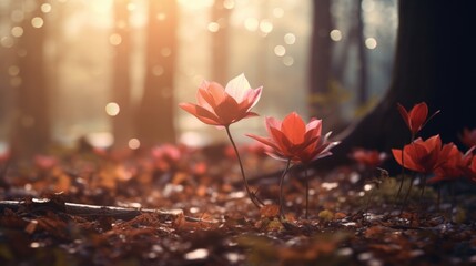 The unique beauty of autumn foliage and flowers in color shades of rustic wine red, burnt orange and faded pastel pink tones to fall in love with every season - generative AI