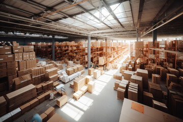 Photo of a warehouse stacked with numerous boxes
