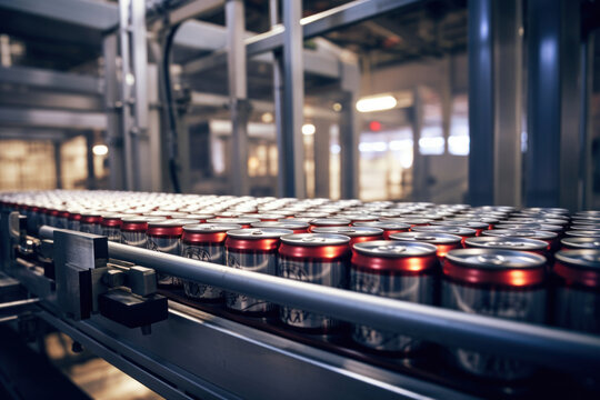 brewery, beer cans on the conveyor, pure production of alcoholic beverages