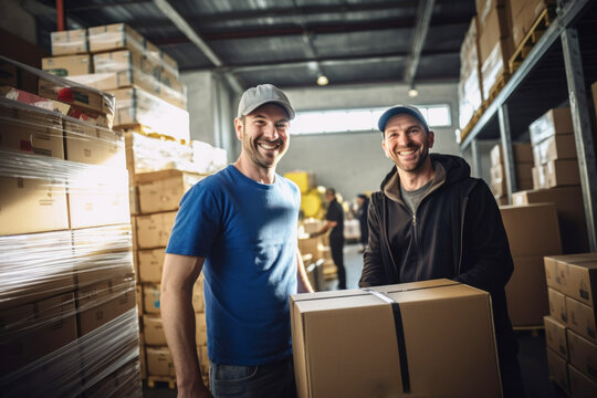 Photo of two men standing in a warehouse