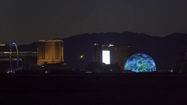 MSG Sphere is light up in Las Vegas, Nevada. It will be opened in end of September. Exosphere is new building in Las Vegas what attracts tourists.