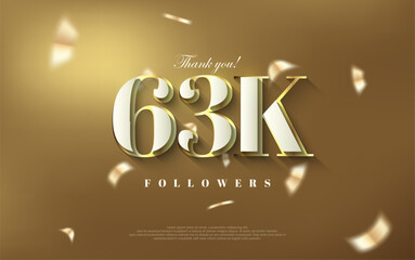 Thank you 63k followers background, shiny luxury gold design.