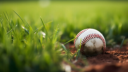 Closeup shot of baseball in grass field