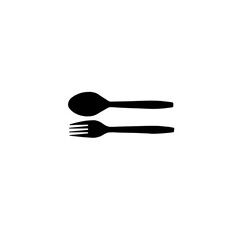 black plastic spoon and fork on transparent background