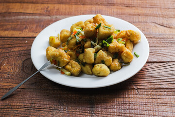Salt Chilli Tofu with Scallions. Healthy snack for vegans.