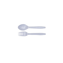 white plastic spoon and fork on transparent background