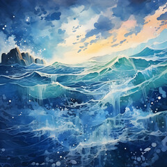 abstract ocean landscape watercolor style, wallpaper - AI Generative