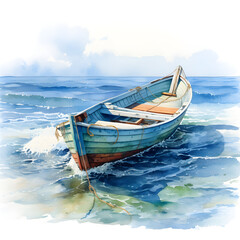 boat on the beach, watercolor painting, watercolor art - AI Generative 