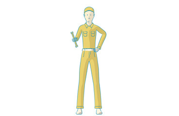 作業着を着た男性のシンプルなイラスト