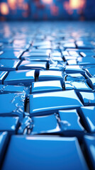 Naklejka premium Сracked glossy blue tile floor.