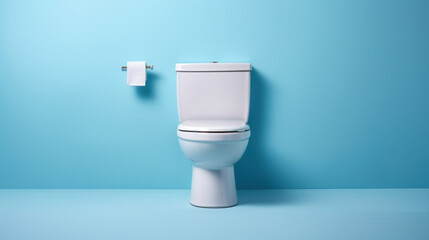 Minimal copy space. Toilet close up for blue background - obrazy, fototapety, plakaty