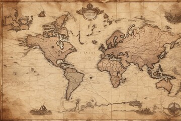 Fototapeta na wymiar Old Map, Map Background, Vintage World Map, Vintage Map Background, Old Map Paper Texture, AI Generative