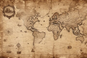 Old Map, Map Background, Vintage World Map, Vintage Map Background, Old Map Paper Texture, AI...