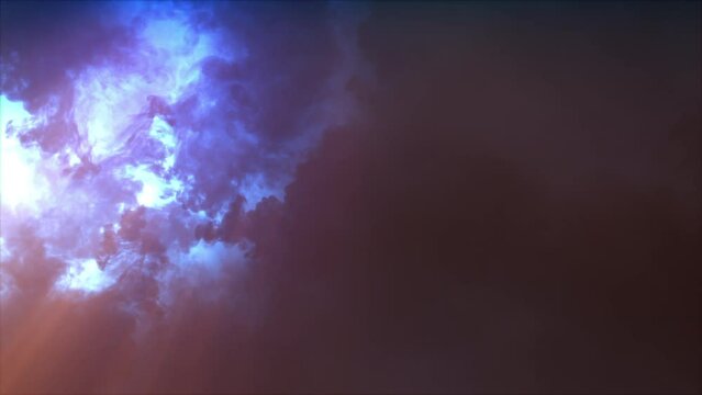 Lightning discharge and light effects in the clouds. Thunderclouds in bright flashes of lightning. Bad weather. Looped
