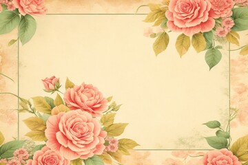 Vintage Floral Paper Texture Background, Vintage Floral Border Paper Texture, Vintage paper with Flower, AI Generative