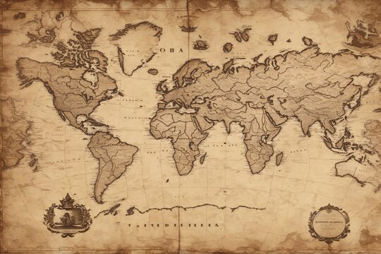 Old Map, Map Background, Vintage World Map, Vintage Map Background, Old Map Paper Texture, AI Generative