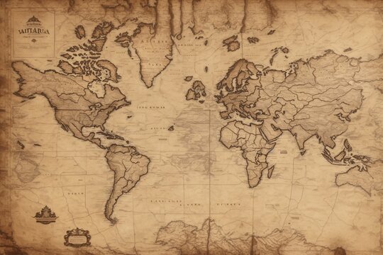 Old Map, Map Background, Vintage World Map, Vintage Map Background, Old Map Paper Texture, AI Generative