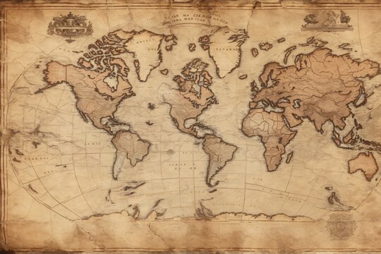 Fototapeta Vintage Map Background, Vintage Map Paper Texture, Old Map, Map Background, World Map, AI Generative