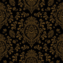 Golden damask baroque fabric pattern florals, Classical luxury old fashioned damask ornament, royal victorian seamless texture