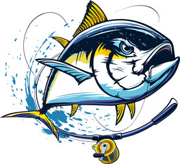 Tuna fishing logo vector  illustration. Tuna fishing emblem isolated. Ocean fish logo. Saltwater fishing theme.