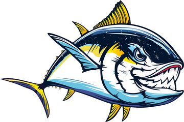 Tuna fishing logo vector  illustration. Tuna fishing emblem isolated. Ocean fish logo. Saltwater fishing theme.