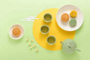 Background of Chinese Traditional Festival Mid-Autumn Festival.The Chinese meaning on the mooncake in the picture is: black sesame.