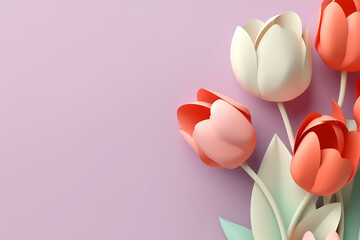 3d render of tulip flowers on pastel background with copy space