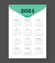 2024 wall calendar template one page design, Week start Sunday, Simple vertical calendar design template. Wall calendar in a minimalist style