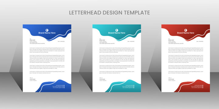 Modern corporate business letterhead 3 colorful design template
