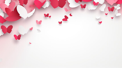 Red pink and white flying hearts isolated on white background