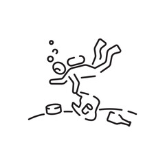 Ocean pollution line icon. Fish vector. Ecology element of pollution problems sign