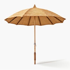 Straw beach umbrella isolated on transparent or white background generative ai