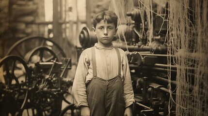 a child laborer around 1900 working in a factory. One of the young spinners in a North Carolina cotton. - 642330158