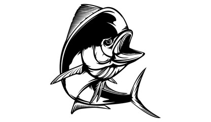 Mahi mahi emblem. Mahi fishing vector illustration. Healthy food. Saltwater fishing. Dolphin fish.