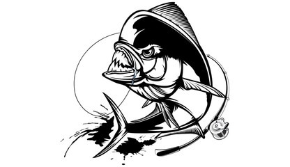Mahi mahi emblem. Mahi fishing vector illustration. Healthy food. Saltwater fishing. Dolphin fish.