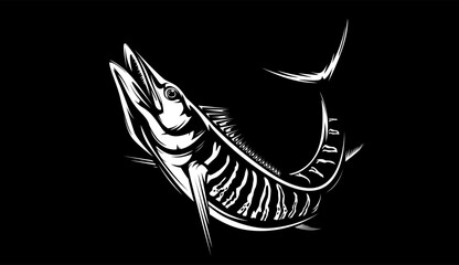 Vector Illustration of a wahoo. Acanthocybium solandri. A scombrid fish jumping up viewed from the side set on isolated white background done in retro style.