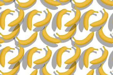 Seamless pattern illustration of banana fruit with its shadow floating background
